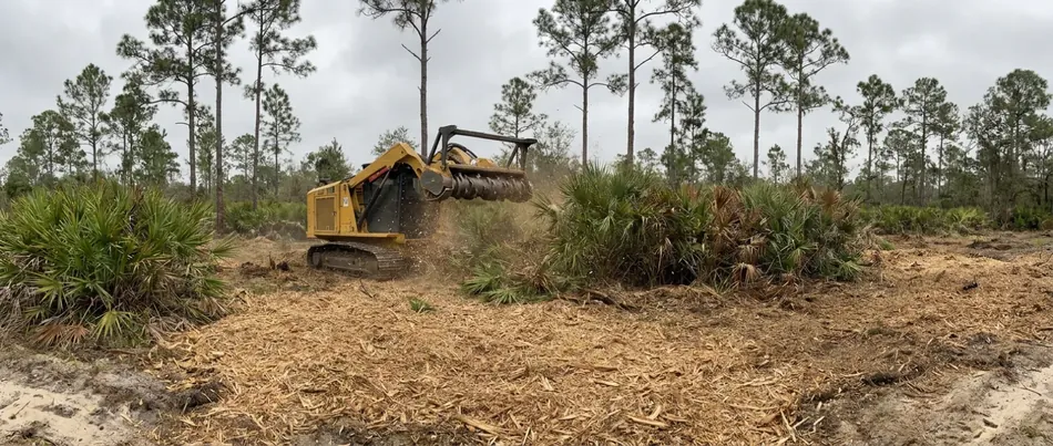 Forestry mulcher clearing palmetto and brush in Southwest Florida